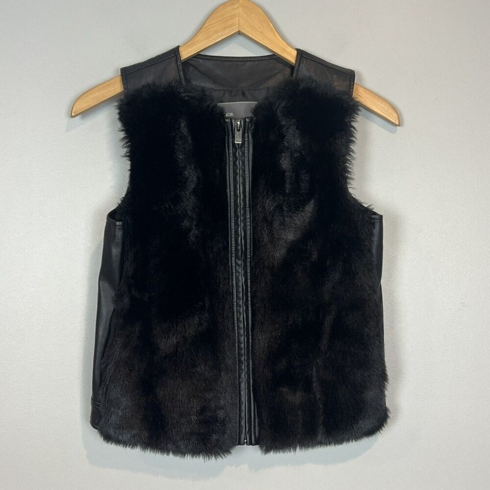 Vince Black Faux Fur Vest Size Girls Large Zipper Front Mafia Wife
